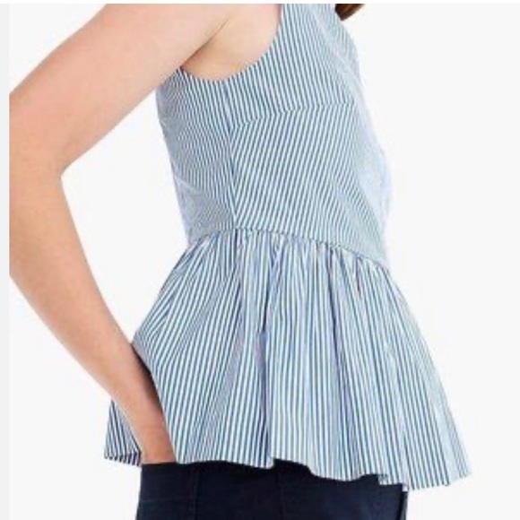 J. Crew Always Striped Blue White Lined Peplum Top Zip Close EUC Size 10 - Picture 3 of 9